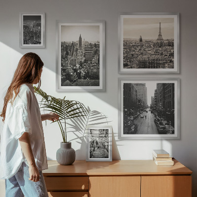 Conjunto de 5 quadros com moldura Panoramas urbanos das capitais europeias