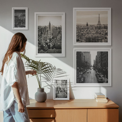 Conjunto de 5 quadros com moldura Panoramas urbanos das capitais europeias