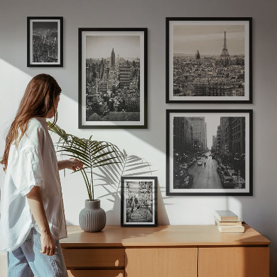 Conjunto de 5 quadros com moldura Panoramas urbanos das capitais europeias