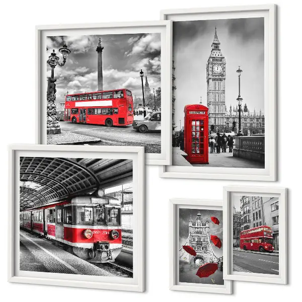 Galeria de quadros para parede com motivos londrinos e detalhes