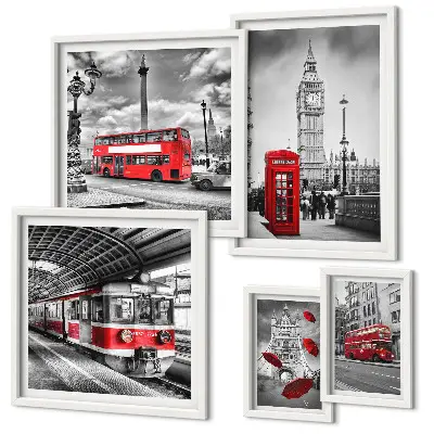 Galeria de quadros para parede com motivos londrinos e detalhes