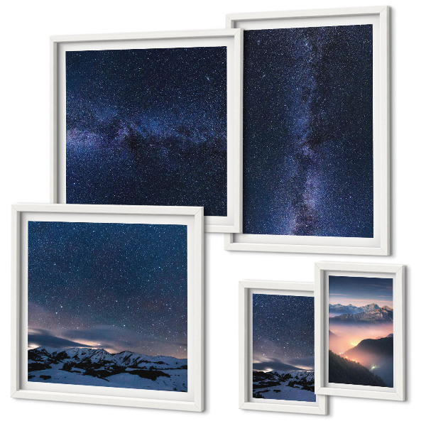 Conjunto de 5 quadros com moldura Paisagens celestes cósmicas