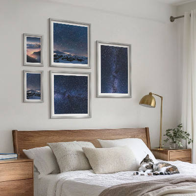 Conjunto de 5 quadros com moldura Paisagens celestes cósmicas