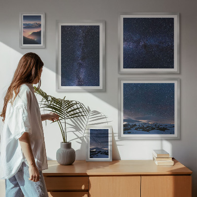 Conjunto de 5 quadros com moldura Paisagens celestes cósmicas