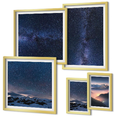 Conjunto de 5 quadros com moldura Paisagens celestes cósmicas