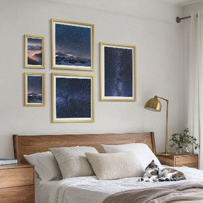 Conjunto de 5 quadros com moldura Paisagens celestes cósmicas