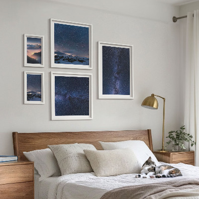 Conjunto de 5 quadros com moldura Paisagens celestes cósmicas