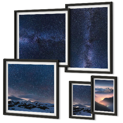 Conjunto de 5 quadros com moldura Paisagens celestes cósmicas