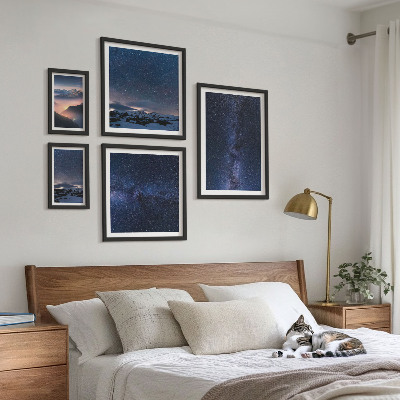 Conjunto de 5 quadros com moldura Paisagens celestes cósmicas