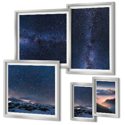 Conjunto de 5 quadros com moldura Paisagens celestes cósmicas