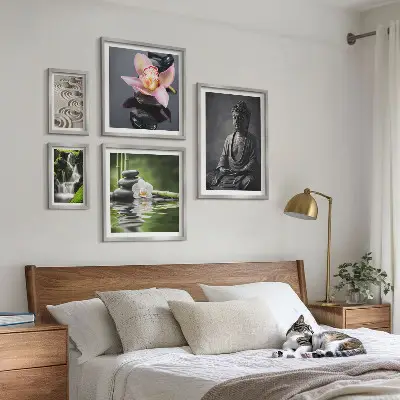Conjunto de 5 quadros decorativos com atmosfera zen relaxante da natureza