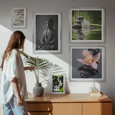 Conjunto de 5 quadros decorativos com atmosfera zen relaxante da natureza