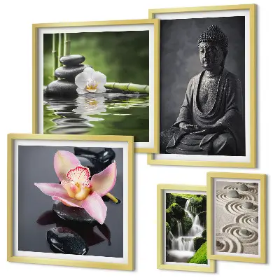 Conjunto de 5 quadros decorativos com atmosfera zen relaxante da natureza