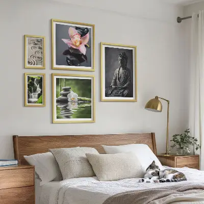 Conjunto de 5 quadros decorativos com atmosfera zen relaxante da natureza