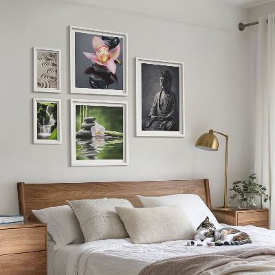 Conjunto de 5 quadros decorativos A atmosfera zen relaxante da natureza