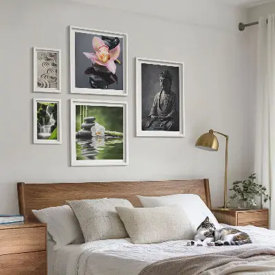 Conjunto de 5 quadros decorativos com atmosfera zen relaxante da natureza