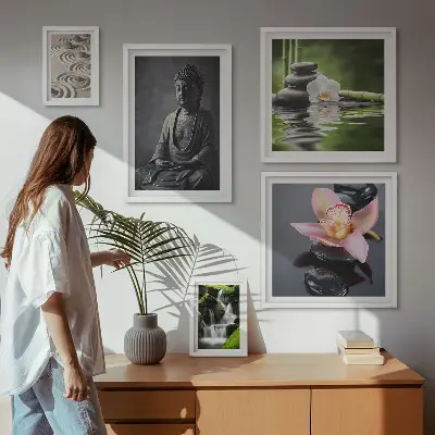 Conjunto de 5 quadros decorativos com atmosfera zen relaxante da natureza