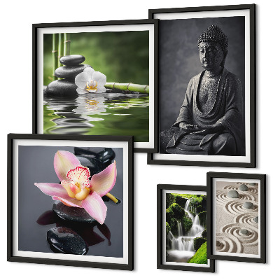 Conjunto de 5 quadros decorativos A atmosfera zen relaxante da natureza