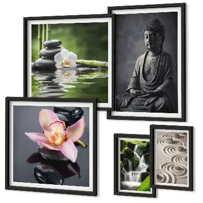 Conjunto de 5 quadros decorativos com atmosfera zen relaxante da natureza
