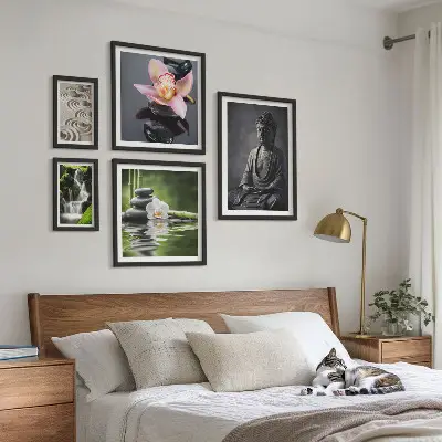 Conjunto de 5 quadros decorativos com atmosfera zen relaxante da natureza