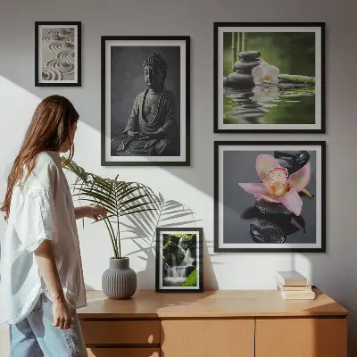 Conjunto de 5 quadros decorativos com atmosfera zen relaxante da natureza