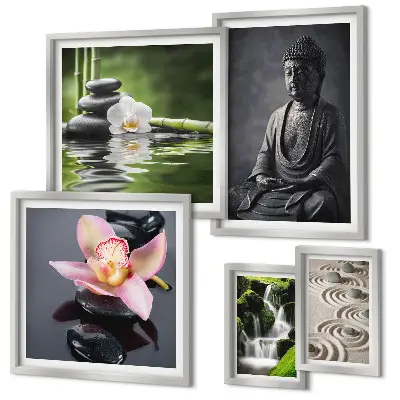 Conjunto de 5 quadros decorativos com atmosfera zen relaxante da natureza