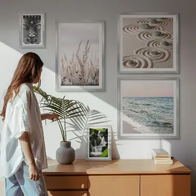 Galeria de parede tema natureza com água zen relaxante
