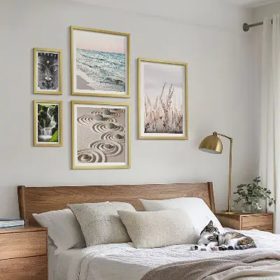 Galeria de parede tema natureza com água zen relaxante