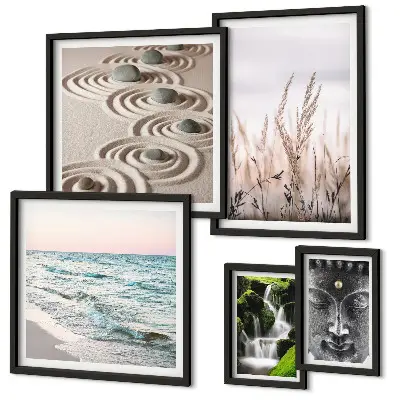 Galeria de parede tema natureza com água zen relaxante