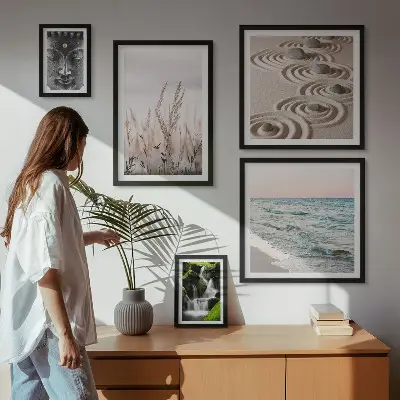 Galeria de parede tema natureza com água zen relaxante