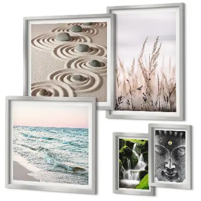 Galeria de parede tema natureza com água zen relaxante