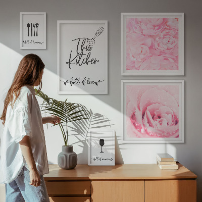 Parede galeria de quadros Inspirações de cozinha com acessórios de rosas