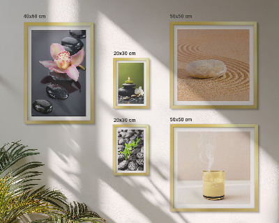 Conjunto de 5 quadros com moldura Pedras zen relaxantes orquídeas