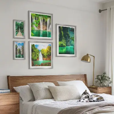 Galeria de quadros para parede retratando cachoeiras tropicais e natureza verde