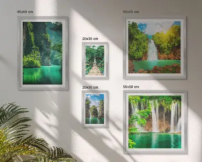 Galeria de quadros para parede retratando cachoeiras tropicais e natureza verde