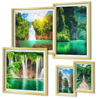 Galeria de quadros para parede retratando cachoeiras tropicais e natureza verde