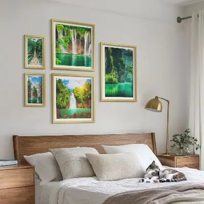 Galeria de quadros para parede retratando cachoeiras tropicais e natureza verde