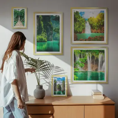 Galeria de quadros para parede retratando cachoeiras tropicais e natureza verde