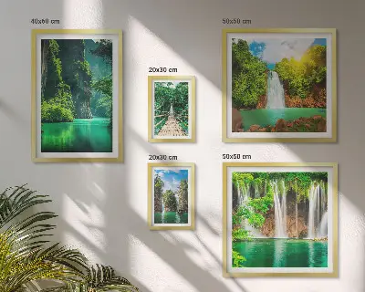 Galeria de quadros para parede retratando cachoeiras tropicais e natureza verde
