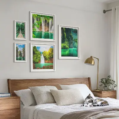 Galeria de quadros para parede retratando cachoeiras tropicais e natureza verde
