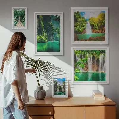 Galeria de quadros para parede retratando cachoeiras tropicais e natureza verde