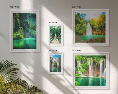 Galeria de quadros para parede retratando cachoeiras tropicais e natureza verde