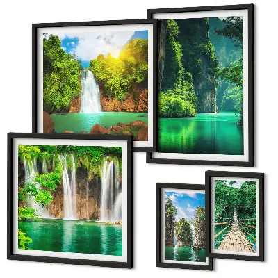 Galeria de quadros para parede retratando cachoeiras tropicais e natureza verde
