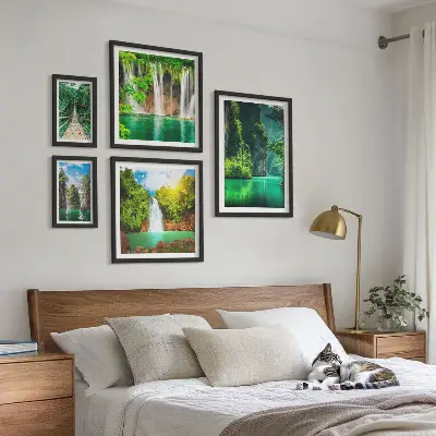 Galeria de quadros para parede retratando cachoeiras tropicais e natureza verde