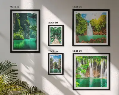 Galeria de quadros para parede retratando cachoeiras tropicais e natureza verde