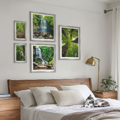 Conjunto de 5 quadros com moldura Paisagens verdes de cachoeiras