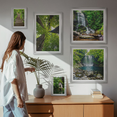 Conjunto de 5 quadros com moldura Paisagens verdes de cachoeiras