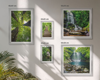 Conjunto de 5 quadros com moldura Paisagens verdes de cachoeiras