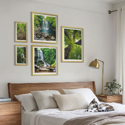 Conjunto de 5 quadros com moldura Paisagens verdes de cachoeiras