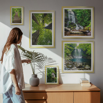 Conjunto de 5 quadros com moldura Paisagens verdes de cachoeiras